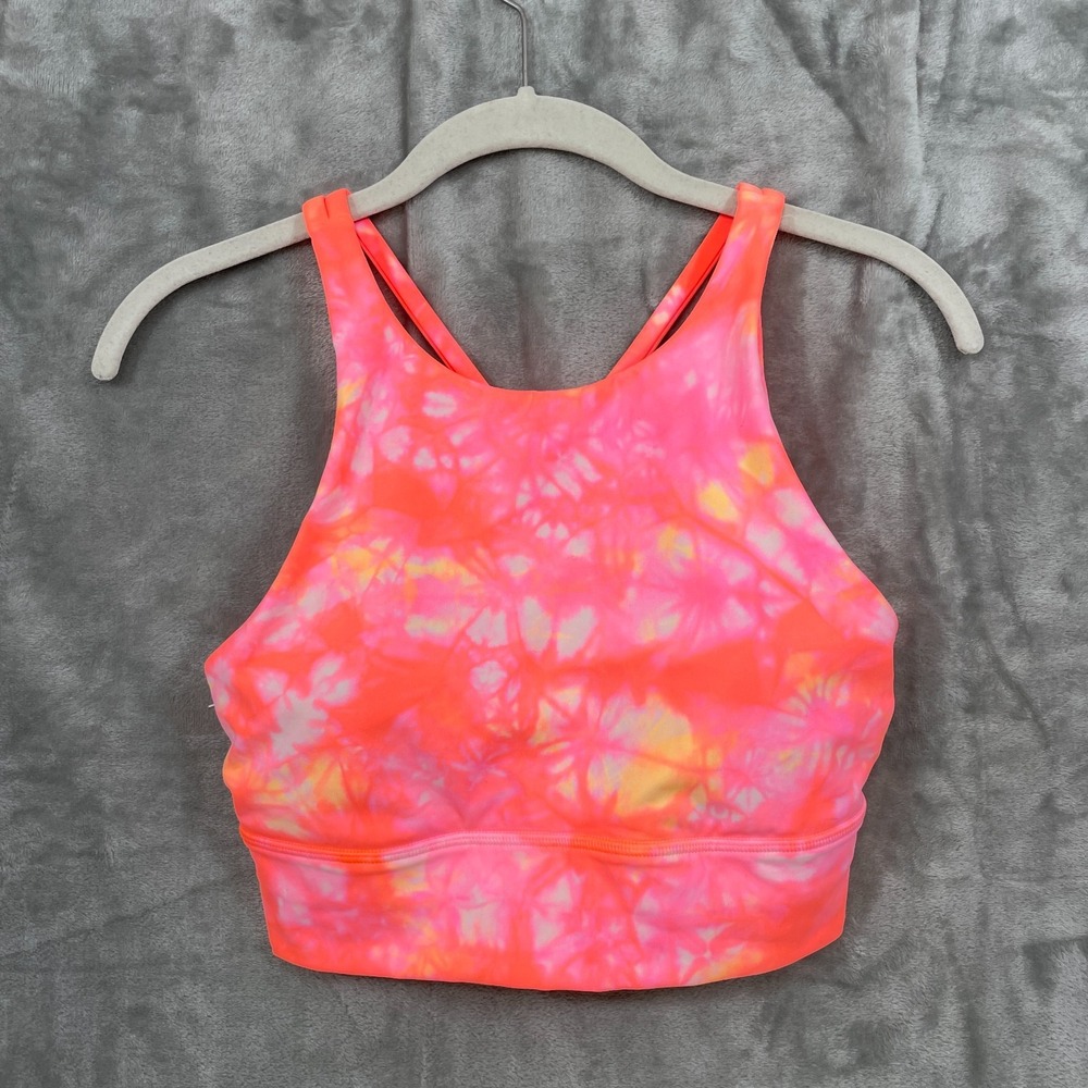 Lululemon Energy Bra High Neck Long Line Size 6 Grapefruit Pink Crossback - Picture 1 of 6